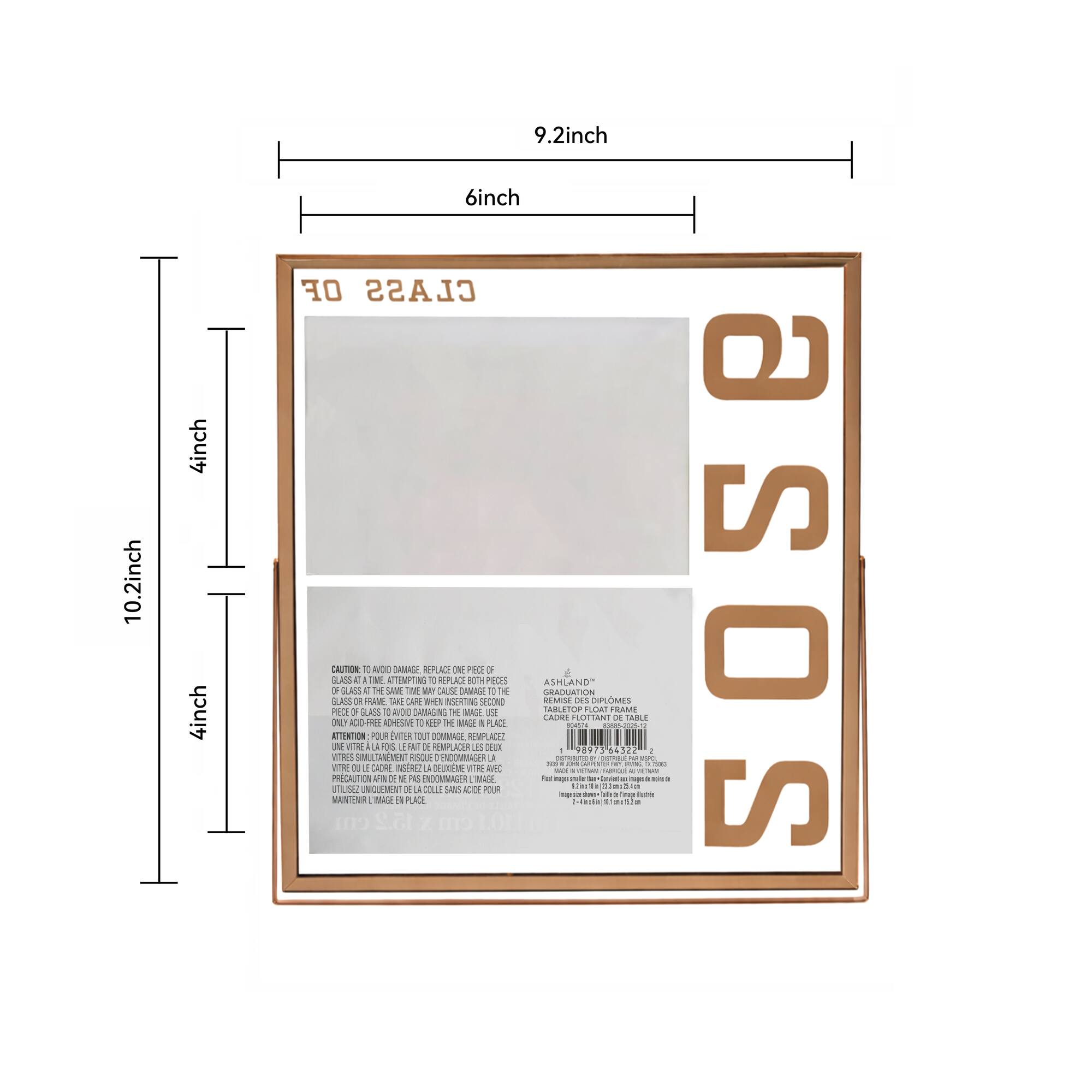 2 Opening 4" x 6" Gold 2026 Metal Tabletop Float Frame, Graduation by Ashland®